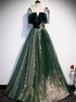 A Line Straps Velvet Tulle Appliques Prom Dress LBQ3350
